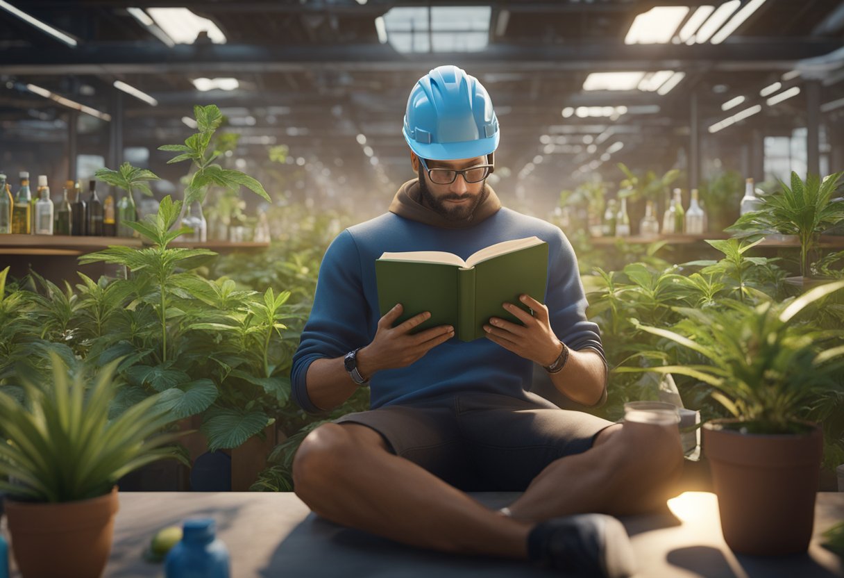man relaxing in a hemp farm reading a book
