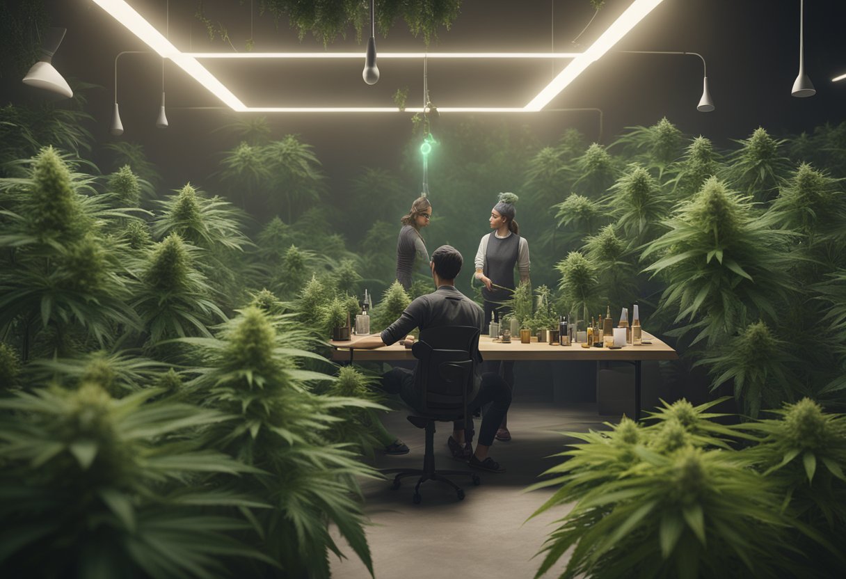 a man at a desk in a cannabis farm