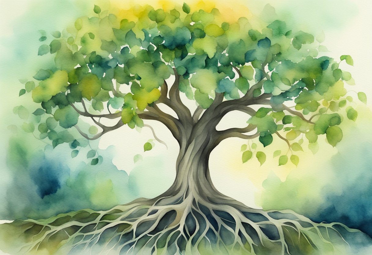 A digital watercolor of a tree of life