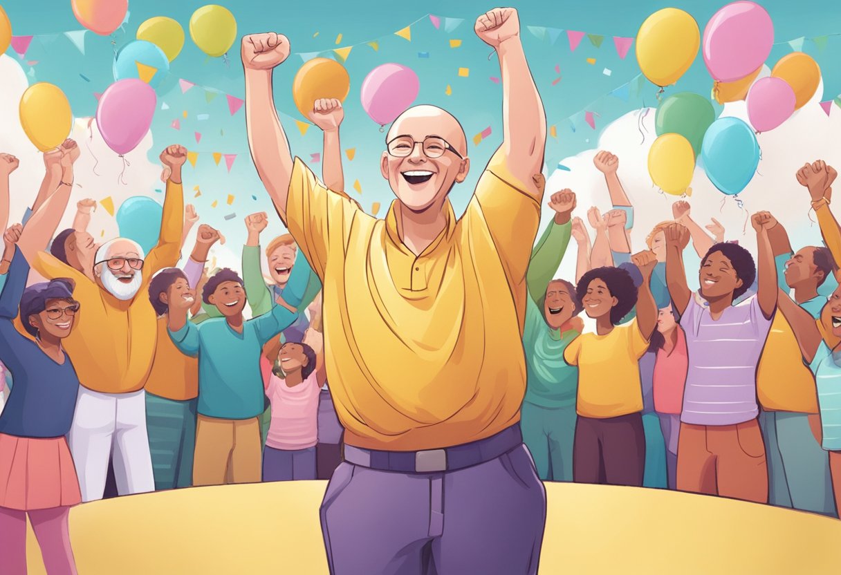 A digital illustration of a cancer thriver in celebration