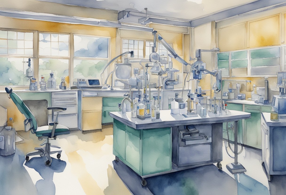 A digital watercolor of a medical lab and equipment