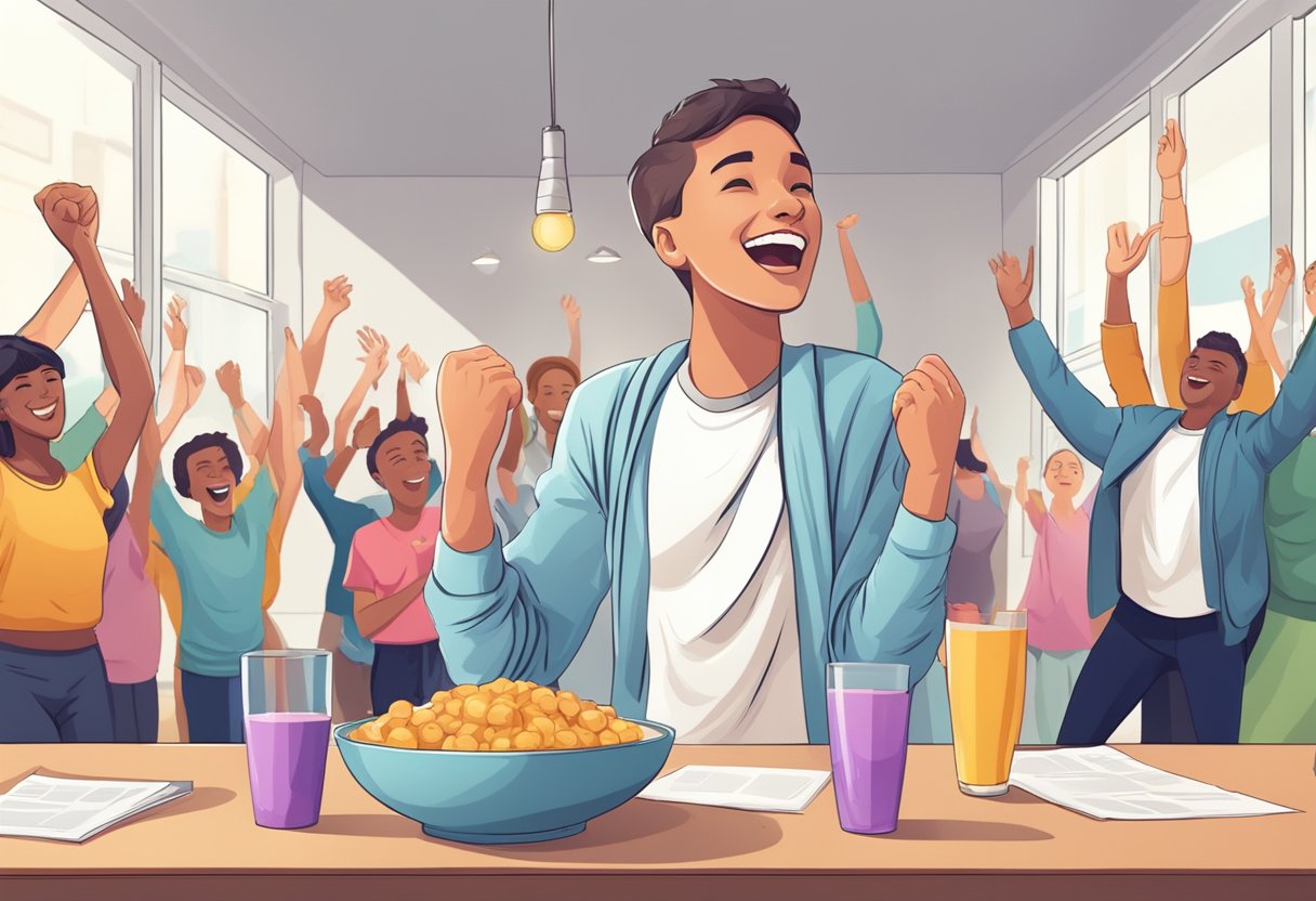 A digital illustration of a man celebrationg a milestone