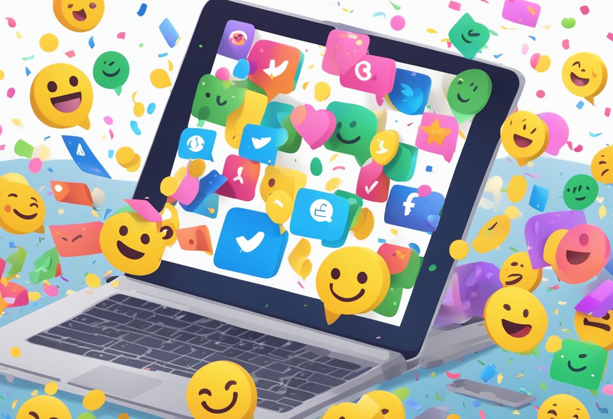 A digital illustration of a computer with social media icons exploding our of the wcreen