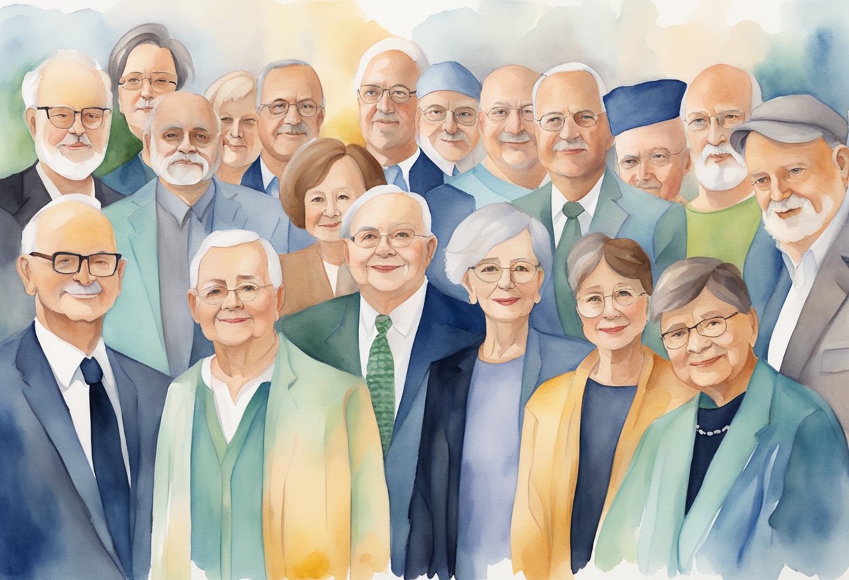 A digital watercolor of people smiling for the camera
