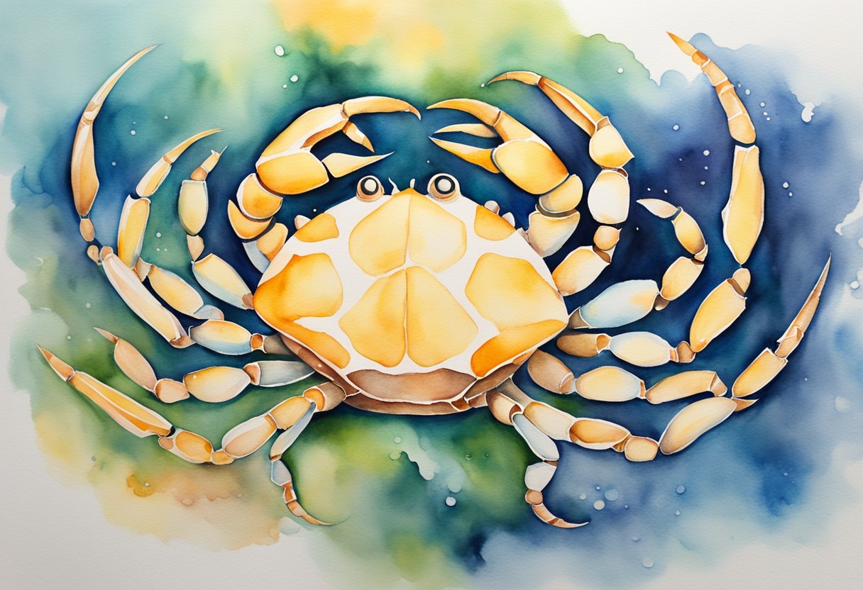 A digital watercolor of a crab