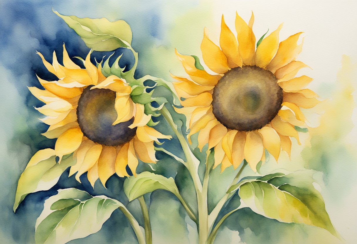 A digital watercolor of sunflowers