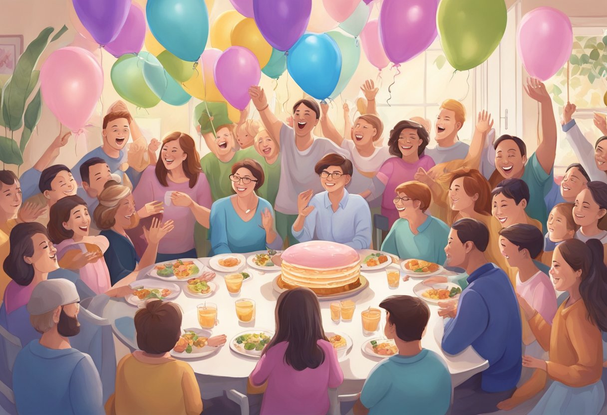 A digital illustration of a celebration and party with baloons