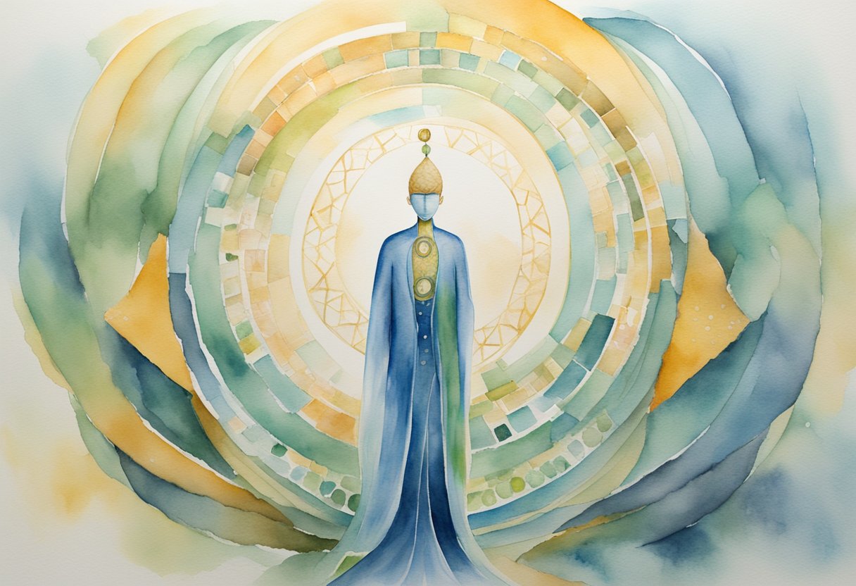 A digital watercolor of a spiritual being surrounded by light
