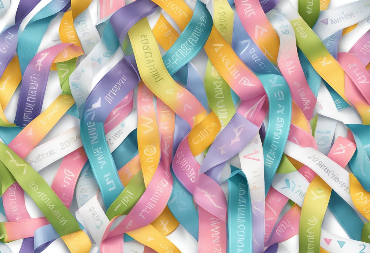 A digital illustration of layers of cancer ribbons