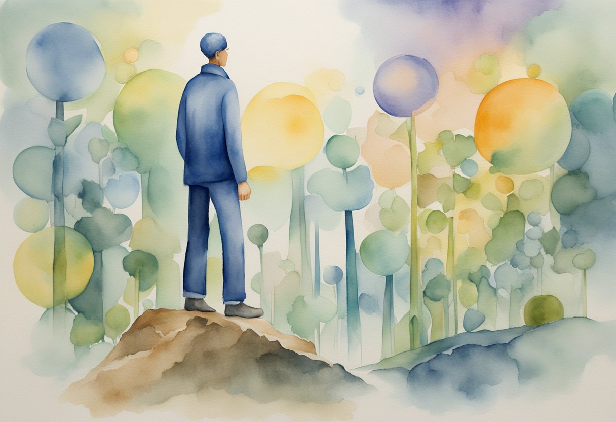A digital watercolor of a person amongst their journey
