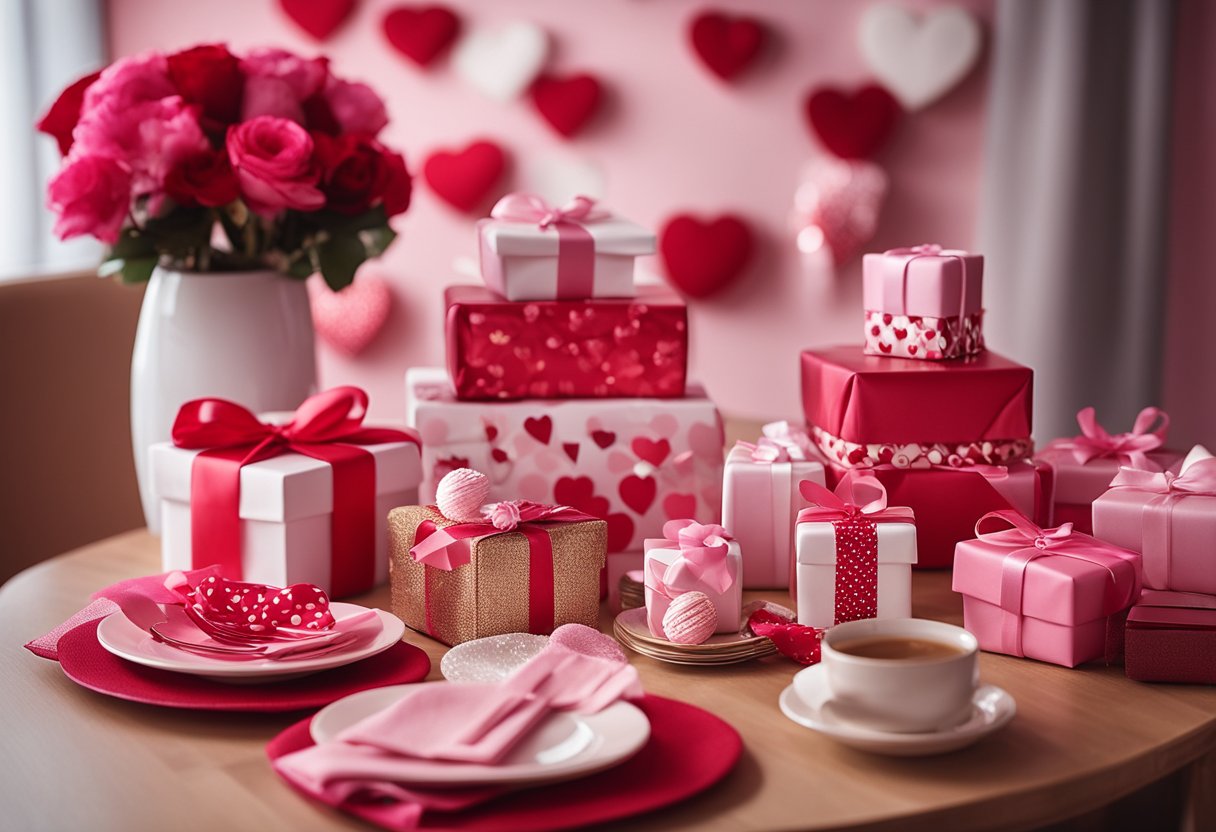 Valentines day crafts displayed on a table