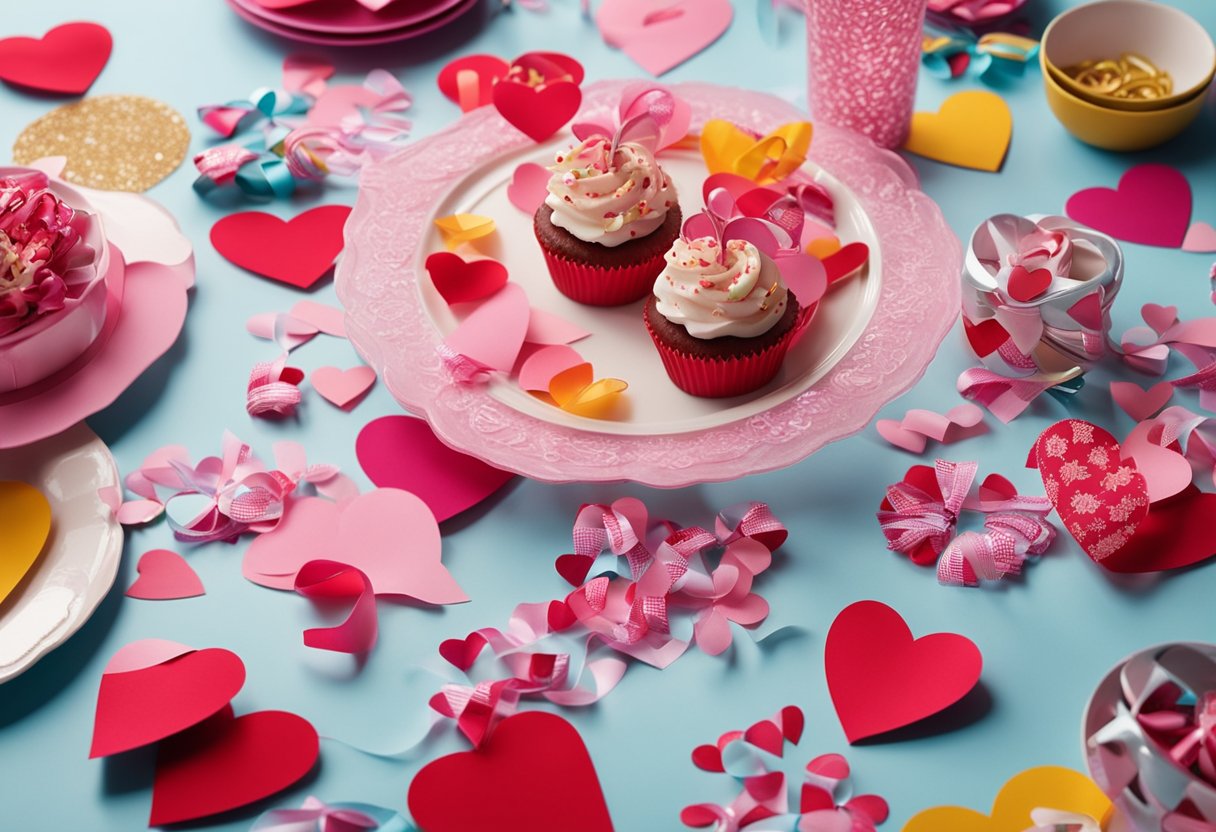 Valentine's Day decorations with cupcakes on a cake stand