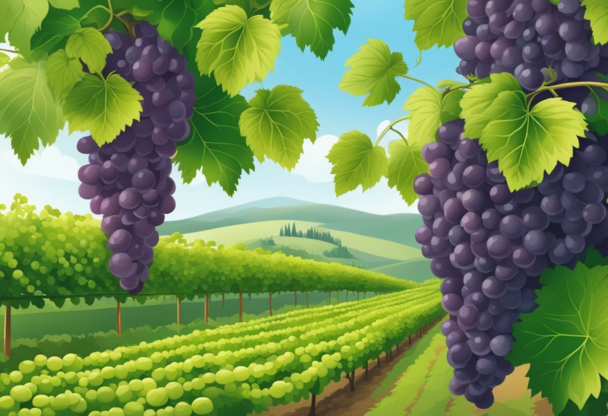 an illustration of a vineyard with grapes