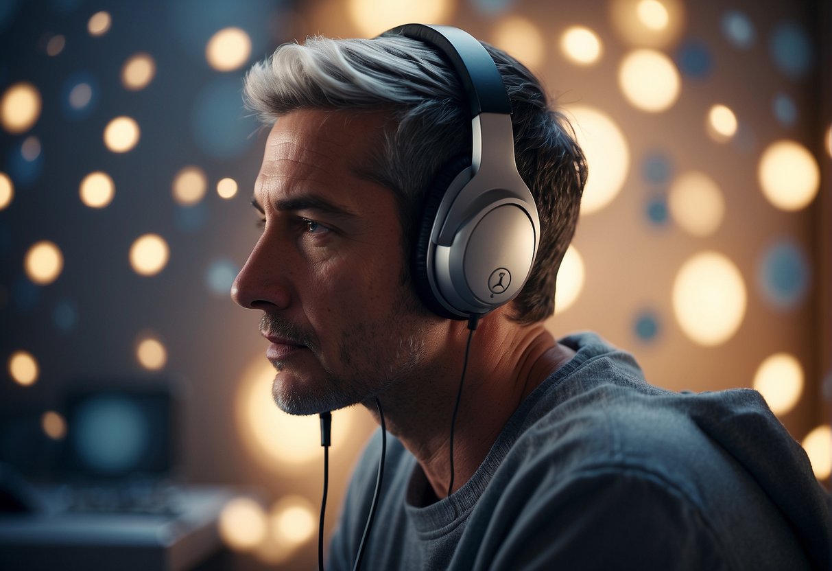 A digital photo of a man listening to music through headphones
