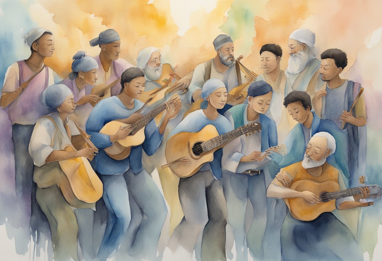 a digital watercolor of a musical jam session