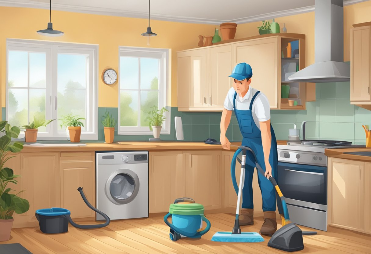 a man cleaning the house