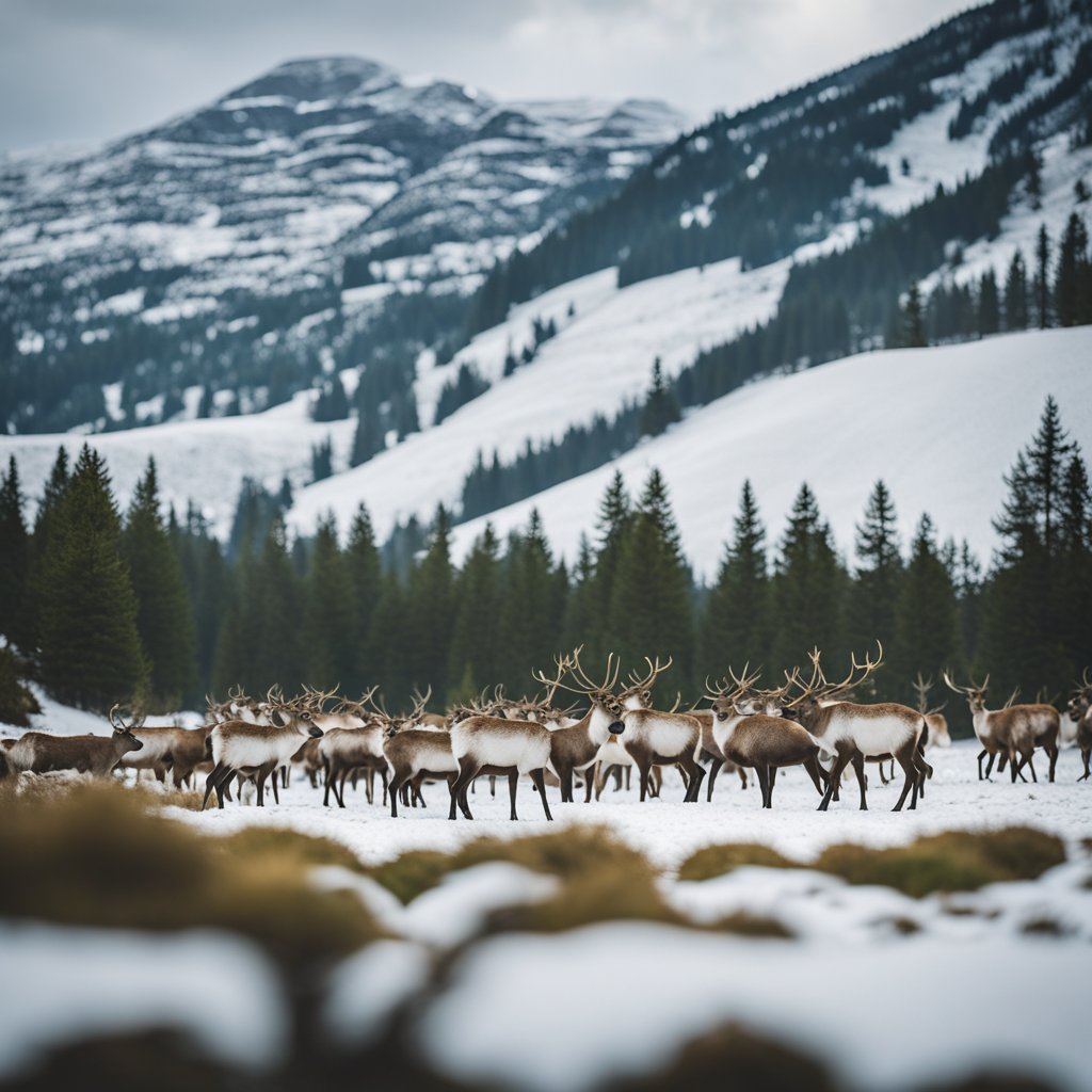 Reindeer in winter scene AI