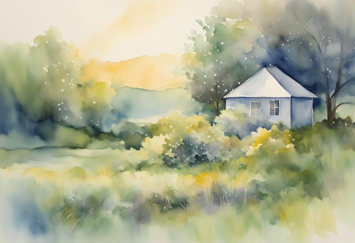 a digital watercolor of a farm house 