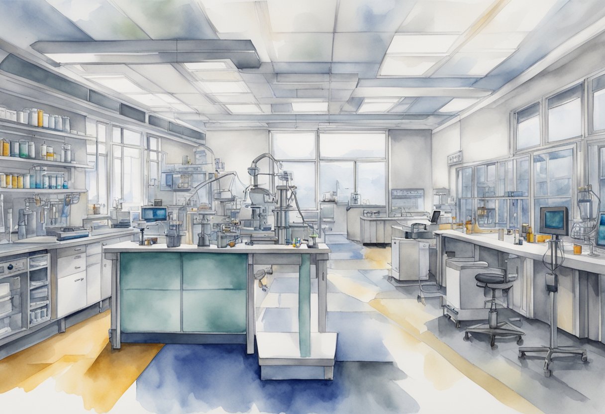 a digital watercolor of a medical lab 