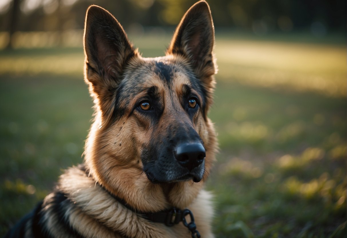 A black and tan German Shepherd with erect ears