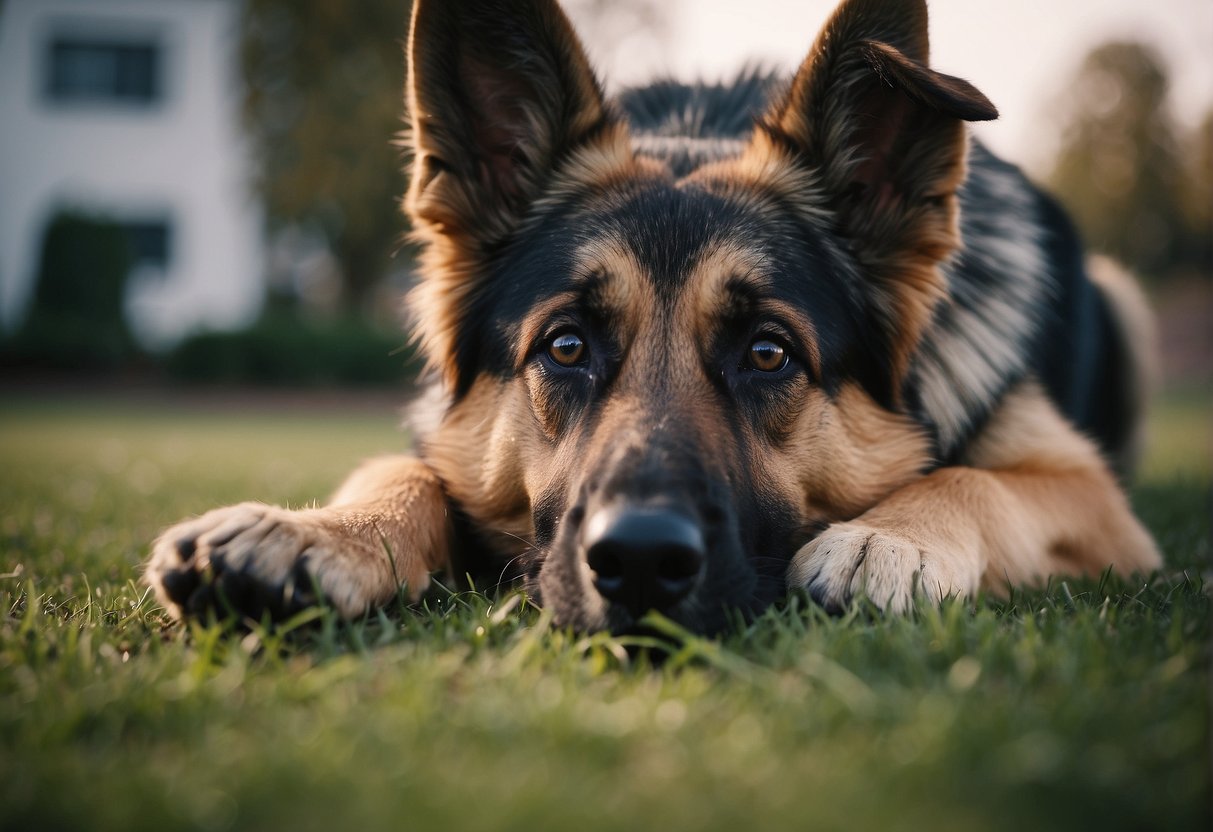 A young German Shepherd laying on the grass