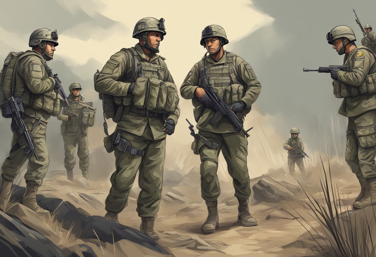 A digital illustration of soldiers in the field