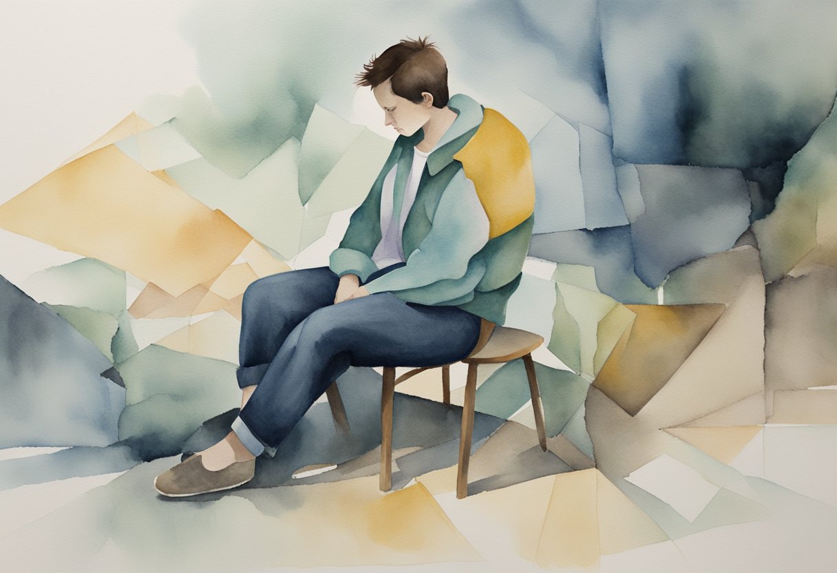 A digital water color of a man sitting in a chair