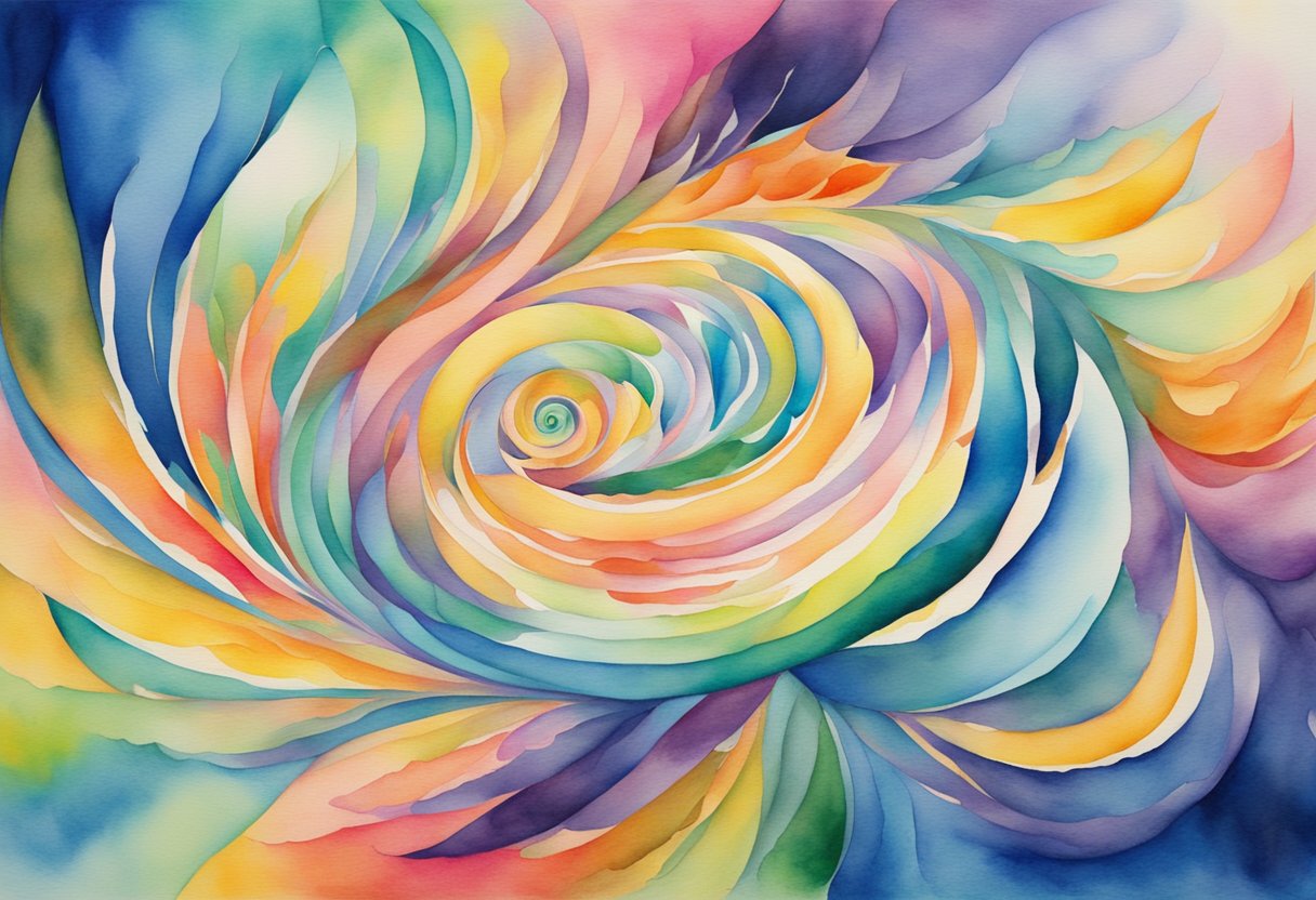 A digital watercolor of a wormhole of colors