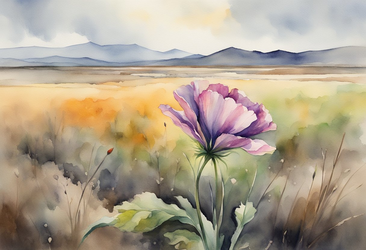 A digital watercolor of a flower among the Great Plains