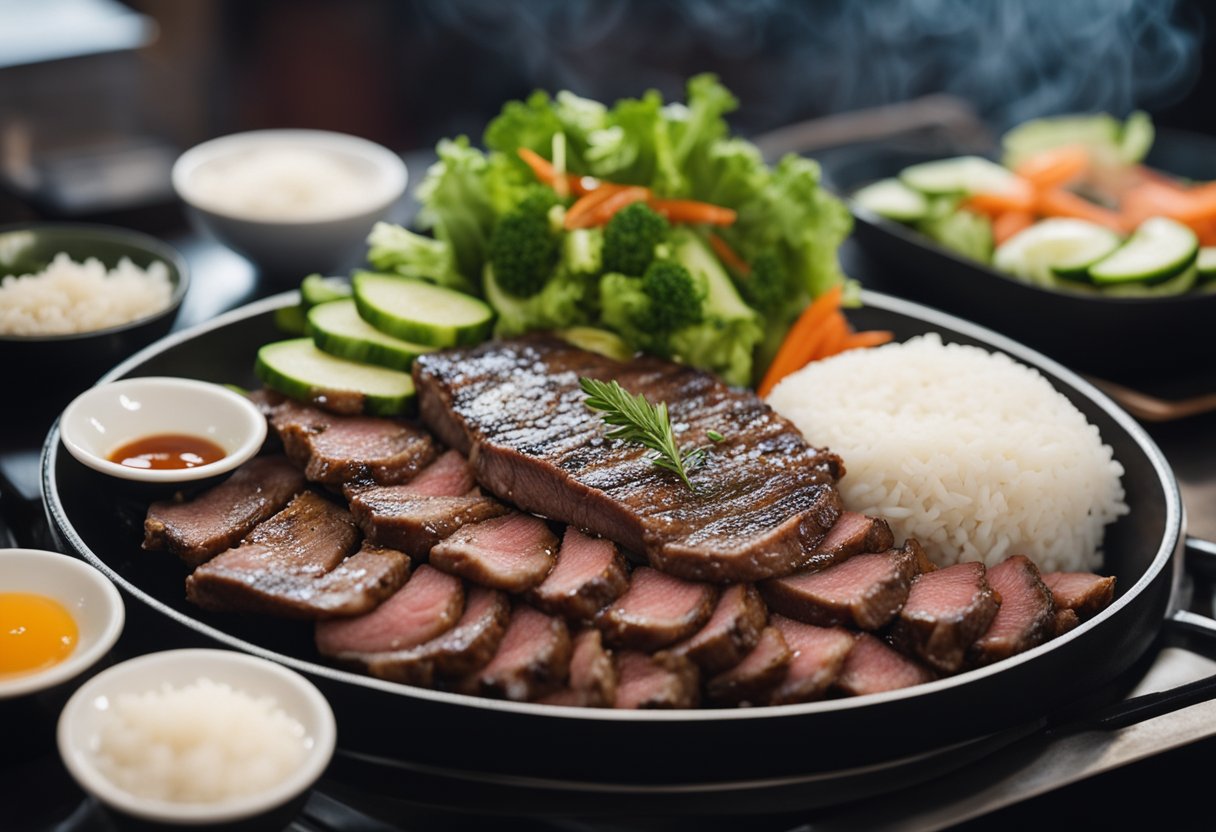 An appetizing plate featuring a perfectly cooked steak drizzled with sizzling pepper sauce, showcasing the delectable Pepper Lunch recipe