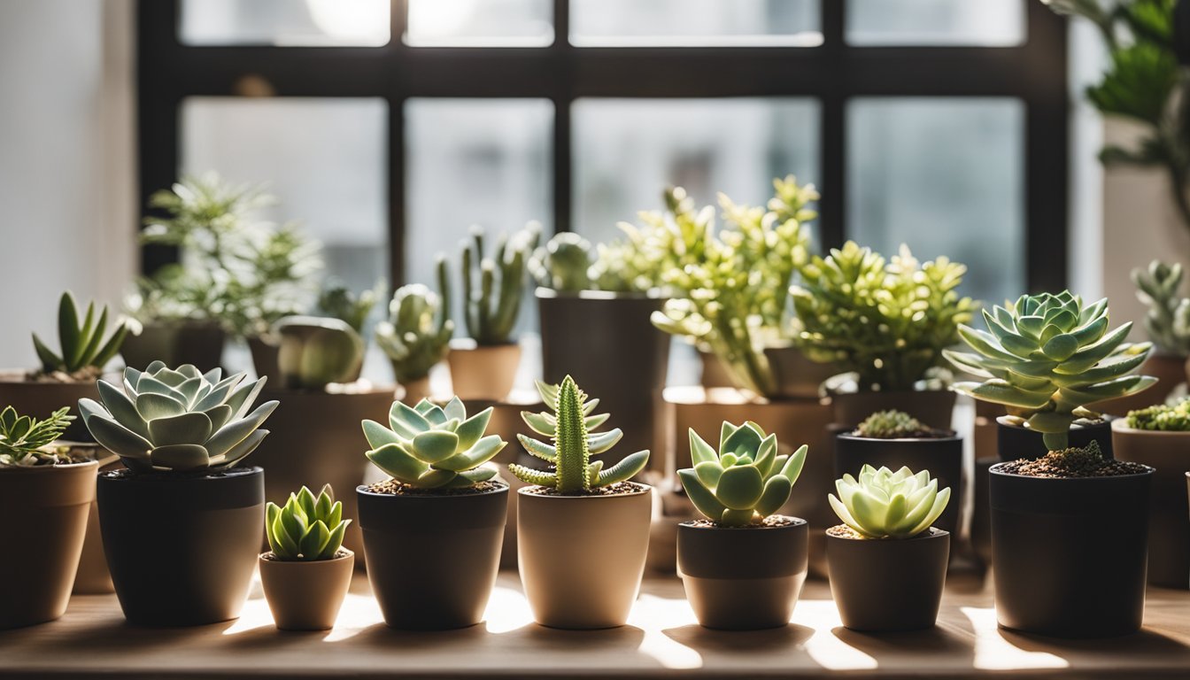 A grouping of indoor succulents in pots
