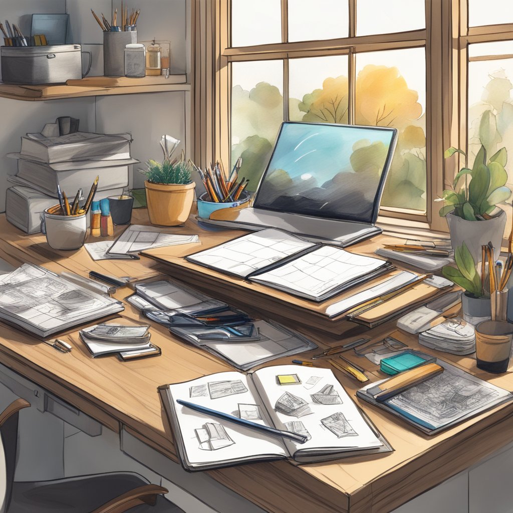 Improving Your Technique - image of a desk with sketches