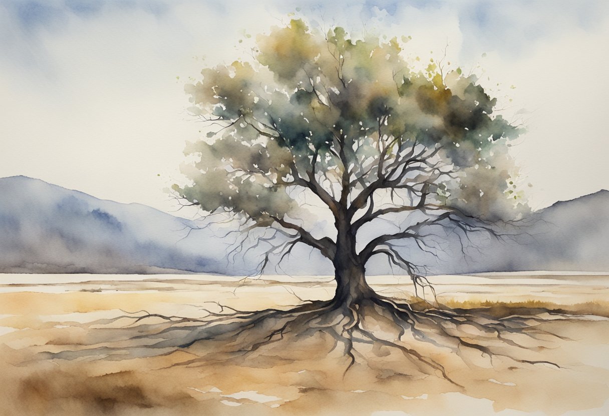 A digital watercolor of desert tree of life