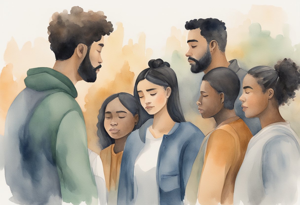 A digital watercolor of people in deep thought