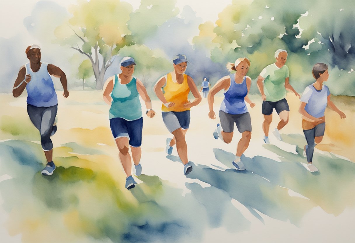 A digital watercolor of a group run