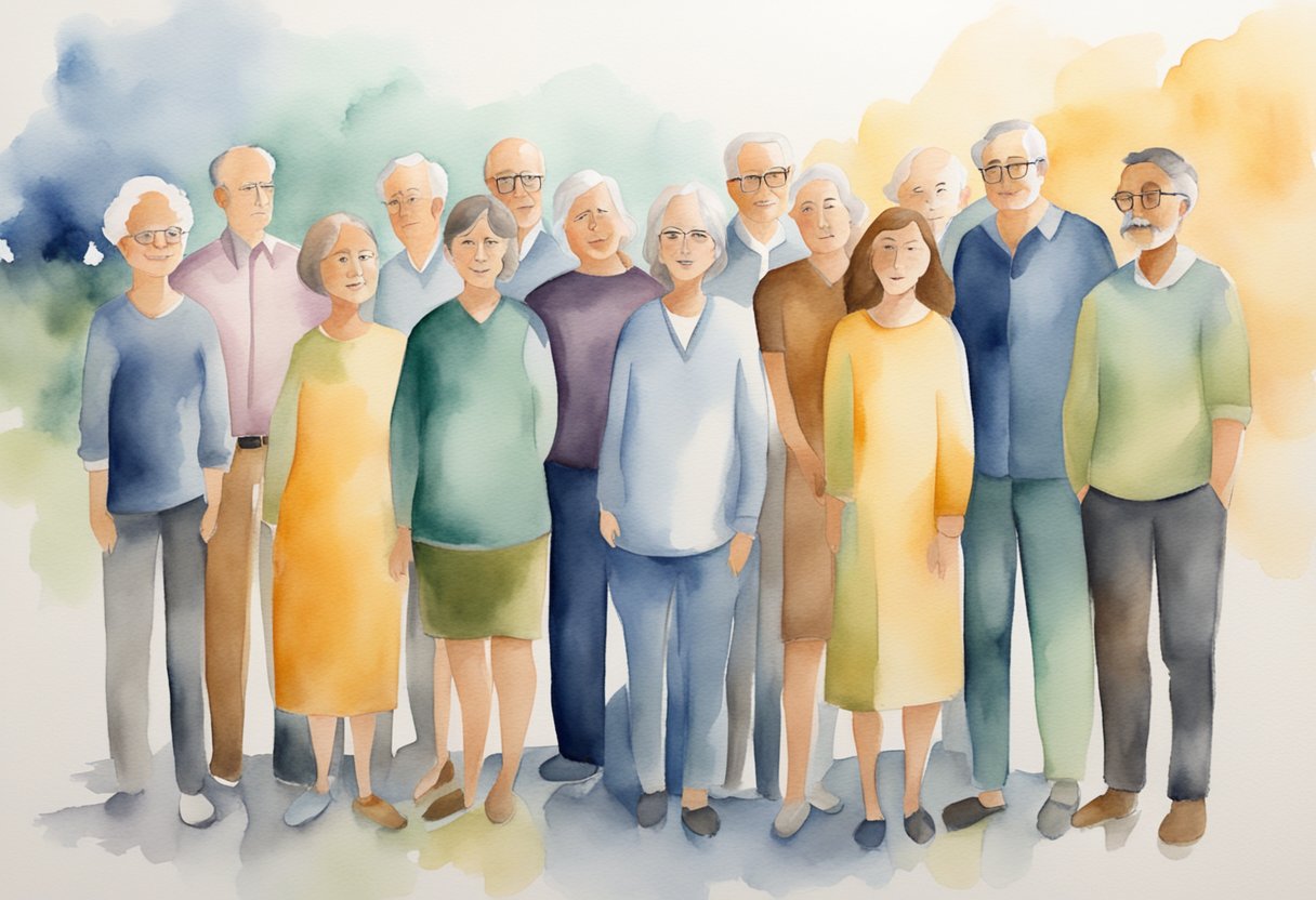 A digital watercolor of a group of people making up a support group