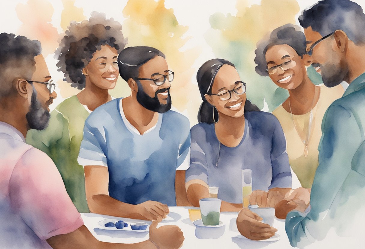 A digital watercolor of a family picnic