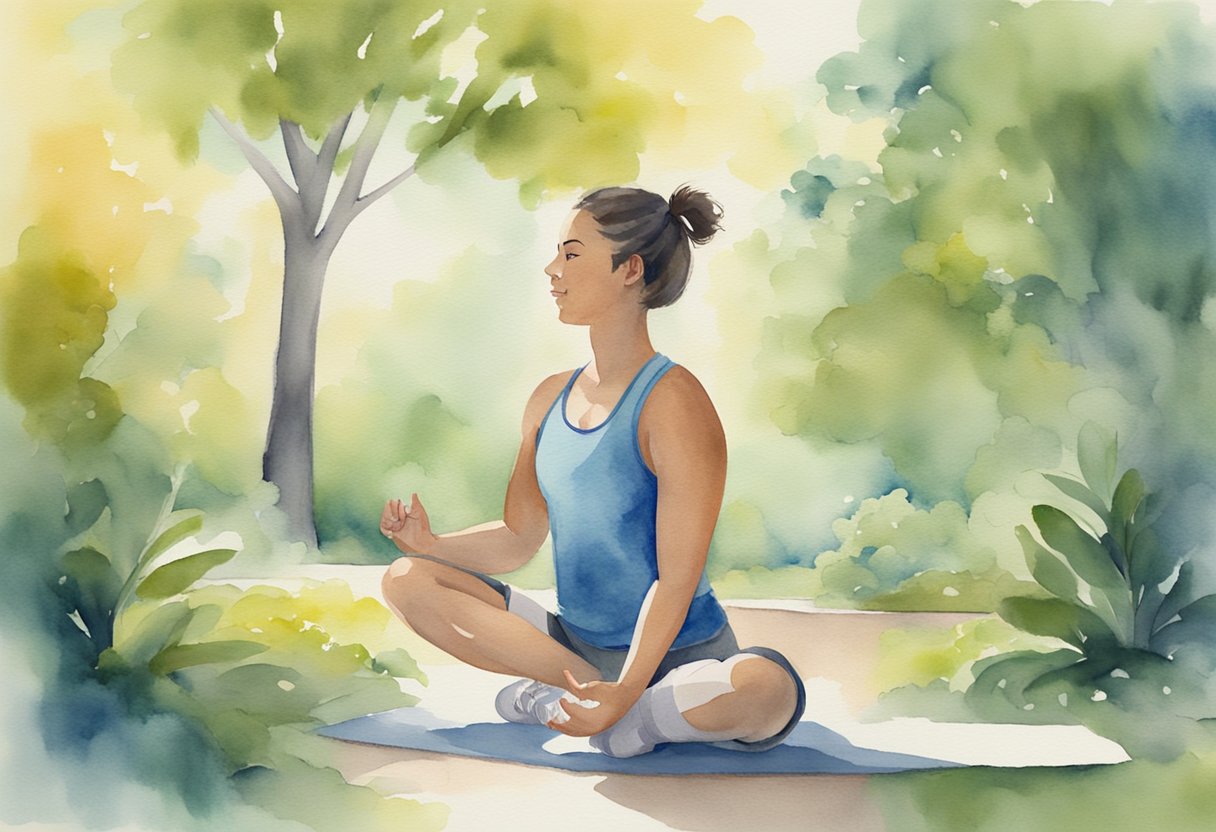 A digital watercolor of a woman practicing yoga