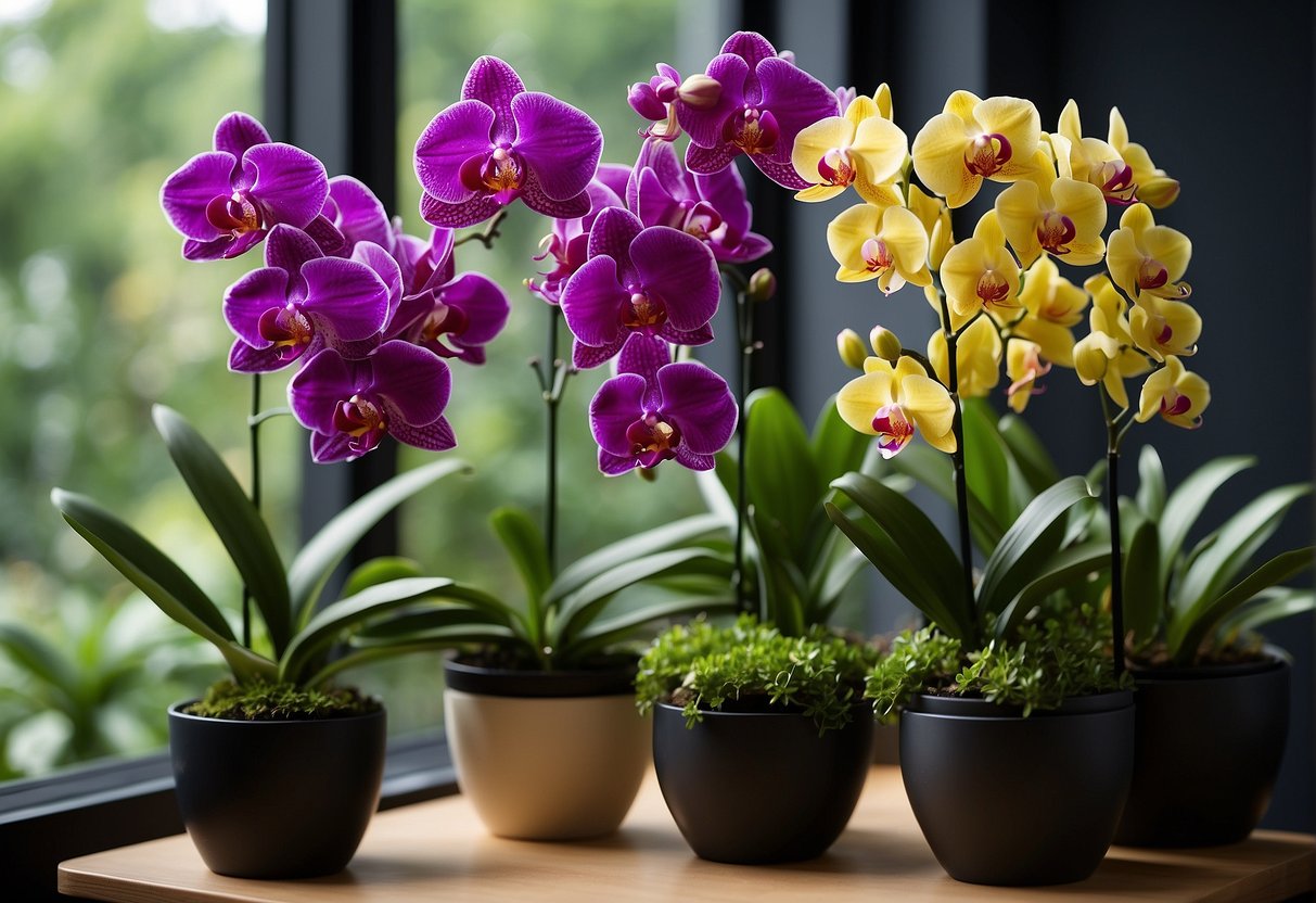 dark purple and yellow orchids