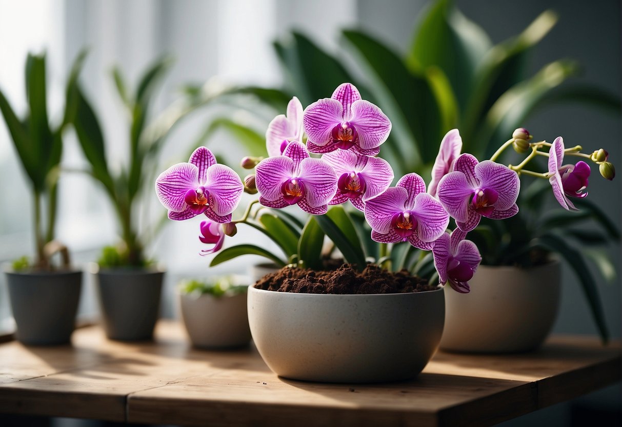 purple orchids in pot