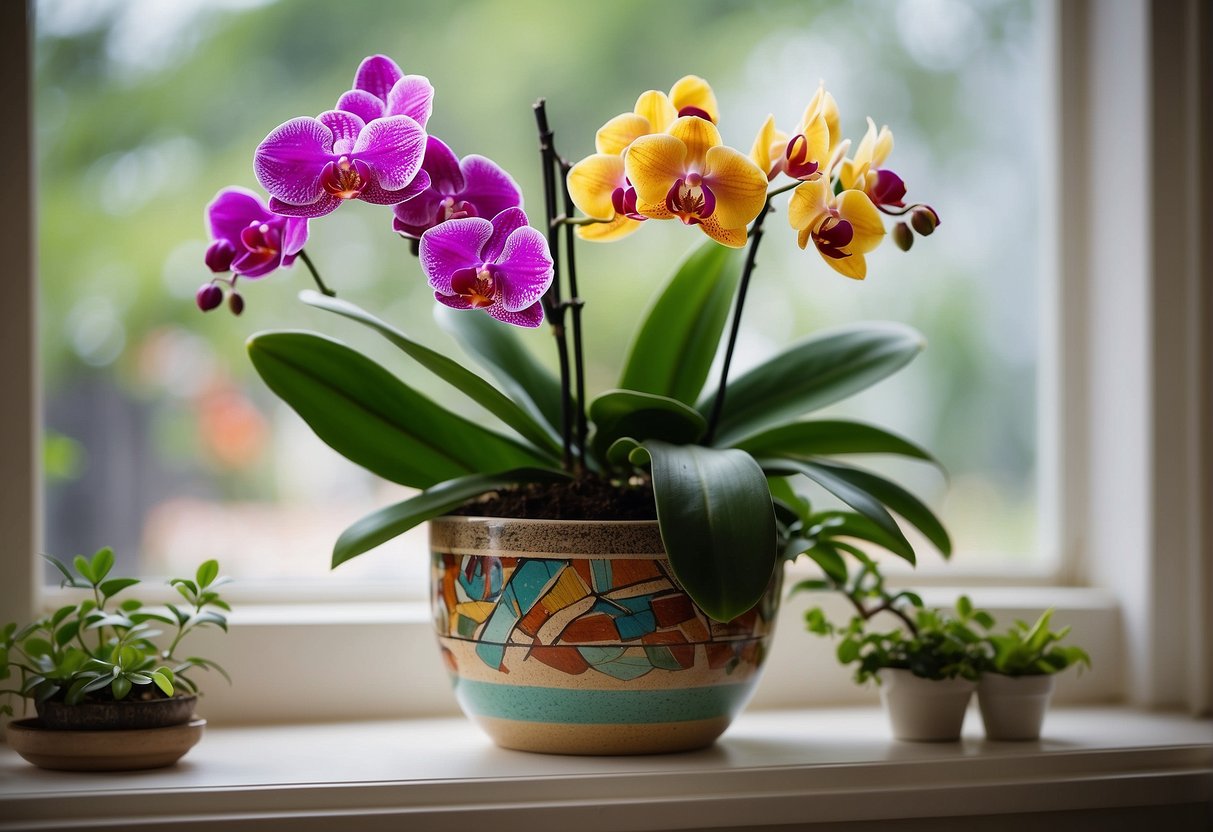 purple and yellow orchids