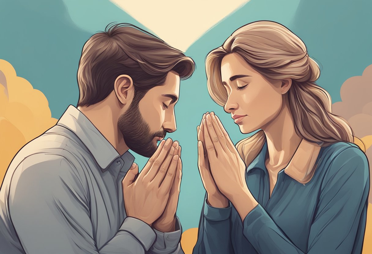 A wife and husband praying together