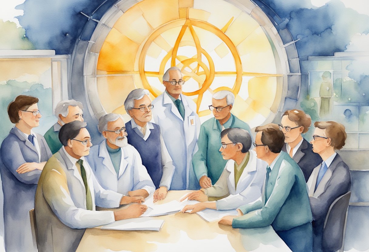 A digital watercolor of a meeting of the doctors