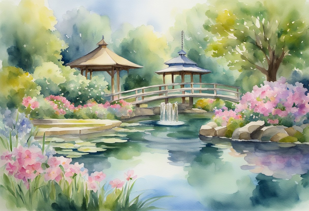 A digital watercolor of a japanese garden