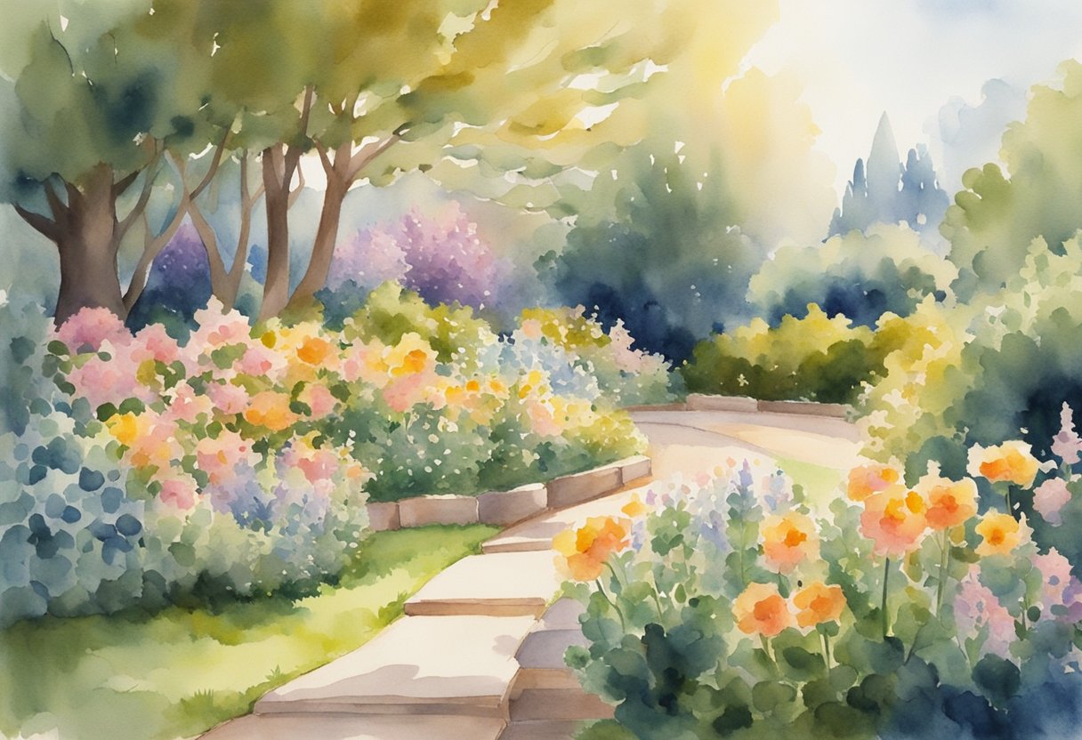 a digital watercolor of a beautiful park in the summer