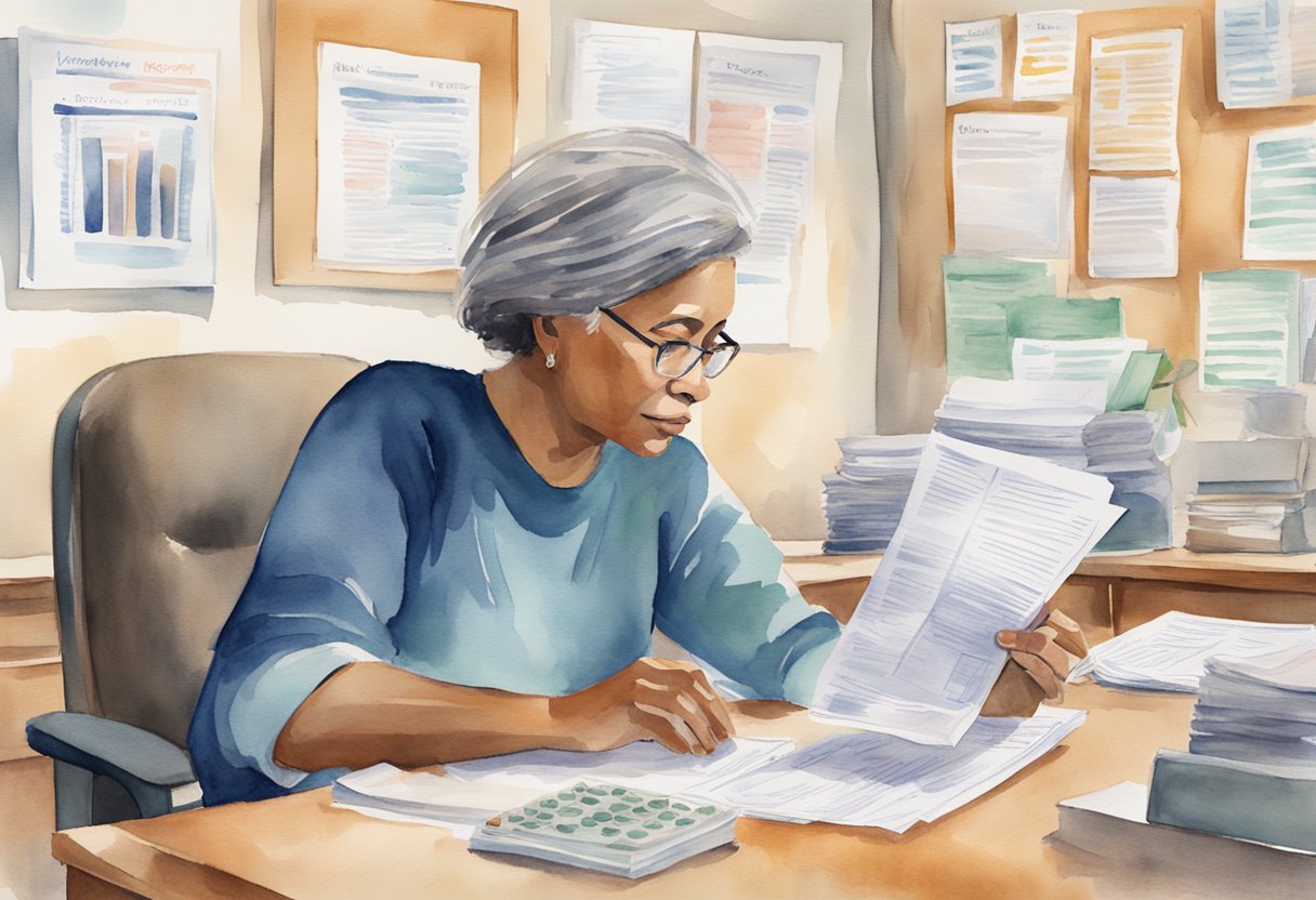 A digital watercolor of a woman working on finances