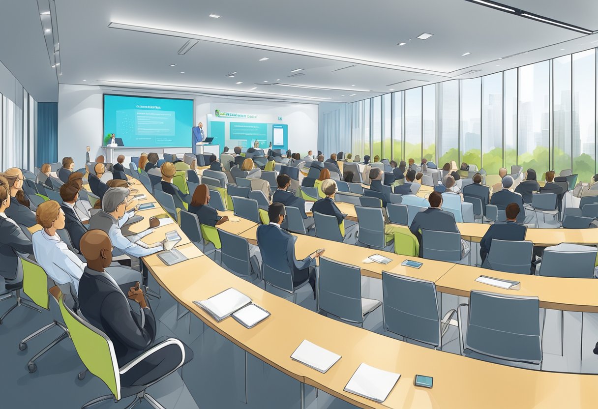 illustration of a large meeting, like will be seen at the cleantech forum north america