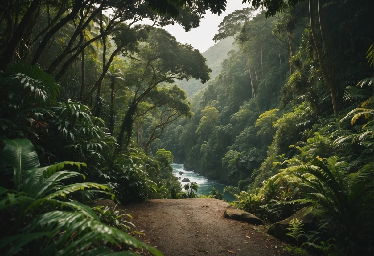 Costa Rica jungle with dirt road to river