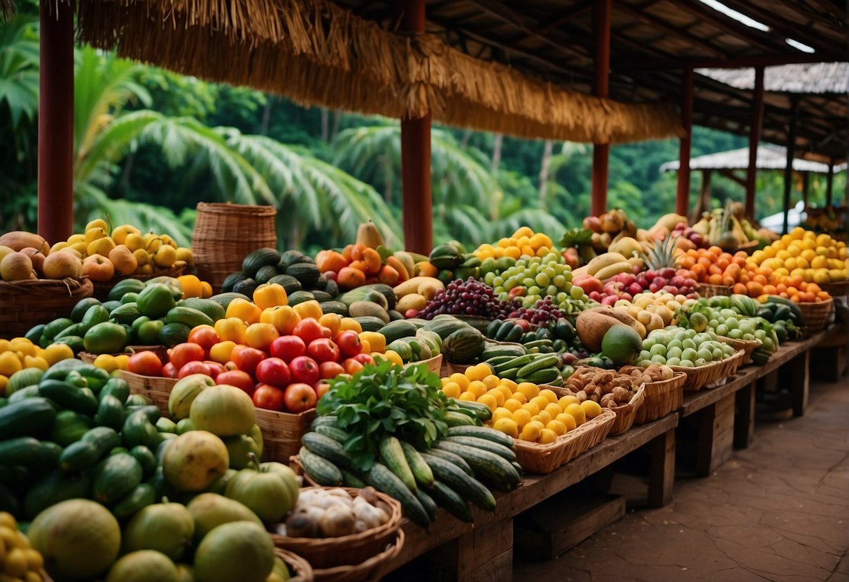 Costa Rica outdoor market with fresh fruit and vegetables 