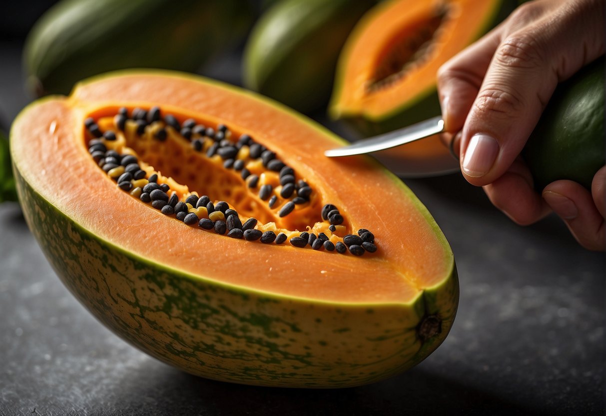 preparing a papaya for juicing
